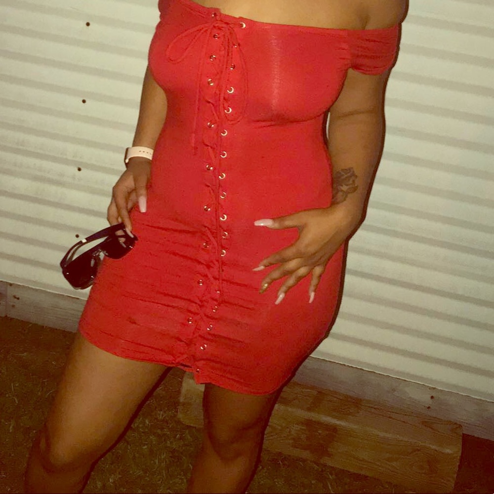 Red off the shoulder dress